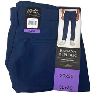 Banana Republic 30x30 Blue Flat Front Pant Chino Zippered Pocket Wicking New